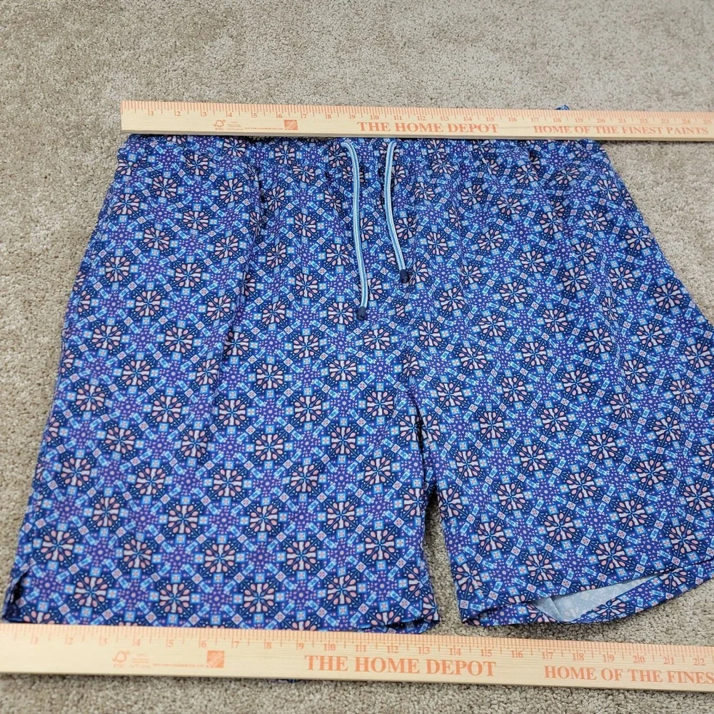 Peter Millar Mens XXL Blue Geometric Tile Print Mesh Lined Swim Trunks Shorts